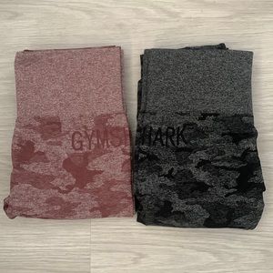Gymshark Camo Seamless Leggings in Black and Berry Red.